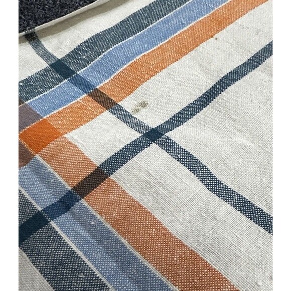 Vintage Linen Tablecloth 48” Square White Blue Orange Plaid SOME STAINS - Picture 6 of 9